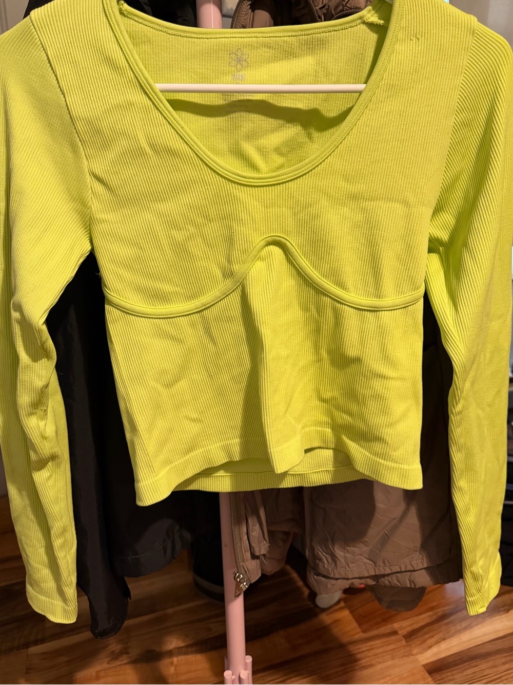 AURA Neon Lime Ribbed Long-Sleeve Crop Top